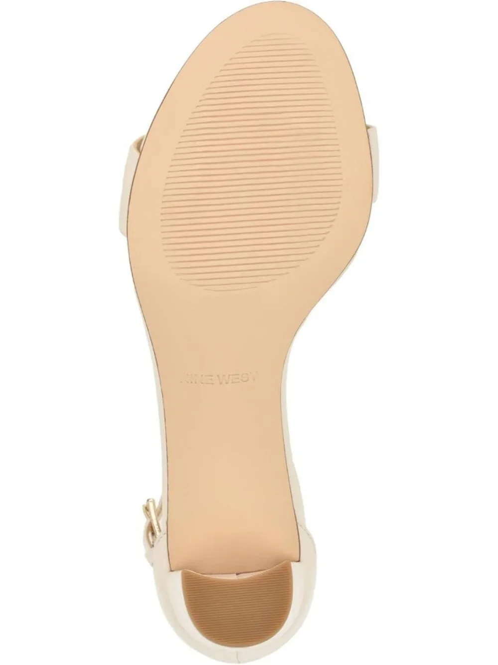 Women's Cream Leather Round Toe Ankle Strap Wnpruce Block Heeled Sandal Shoes